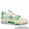 Replica Louis Vuitton LV Trainer Sneakers In Green Denim with Leather 9