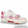 Replica Louis Vuitton LV Trainer Sneakers In Rose Leather 10
