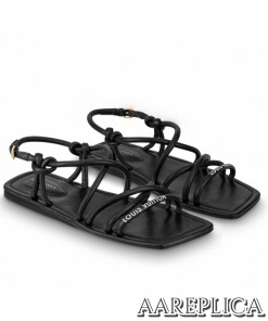 Replica Louis Vuitton Nova Flat Sandals In Black Lambskin