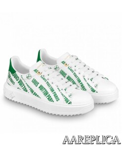 Replica Louis Vuitton Time Out Sneakers In Green Printed Leather