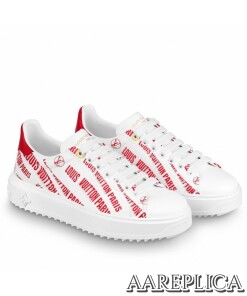 Replica Louis Vuitton Time Out Sneakers In Red Printed Leather