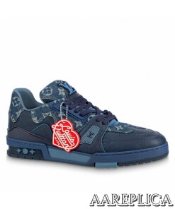 Replica Louis Vuitton LV Trainer Sneakers In Blue Denim Leather