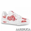 Replica Louis Vuitton White/Red LV Trainer Sneakers with #54 10