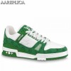Replica Louis Vuitton LV Trainer Sneakers In Green/White Leather 9