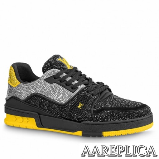 Replica Louis Vuitton LV Trainer Sneakers In Black Crystals