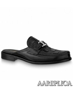 Replica Louis Vuitton Major Open-back Loafers In Black Leather