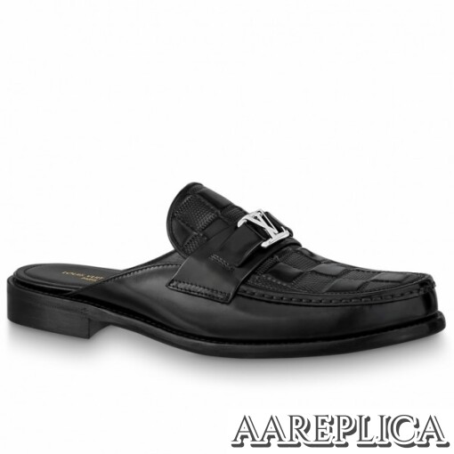 Replica Louis Vuitton Major Open-back Loafers In Black Leather