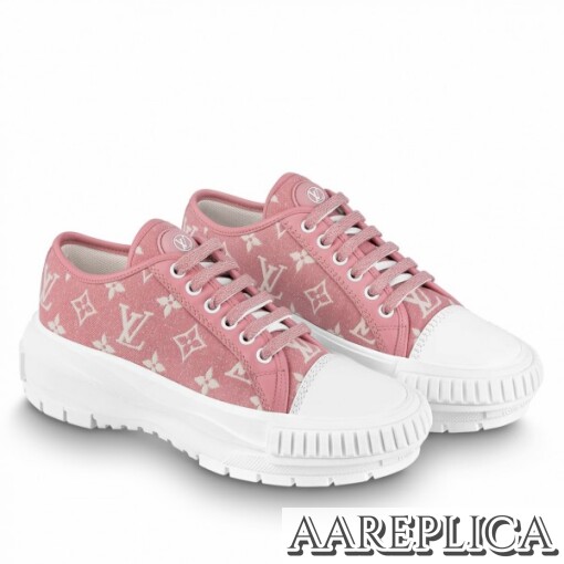 Replica Louis Vuitton LV Squad Sneakers In Pink Monogram Denim