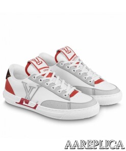 Replica Louis Vuitton Charlie Sneakers In White Leather With Red Detail