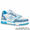 Replica Louis Vuitton LV Trainer Sneakers In Blue Denim with Leather 9