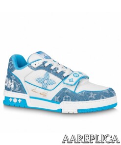 Replica Louis Vuitton LV Trainer Sneakers In Blue Denim with Mesh