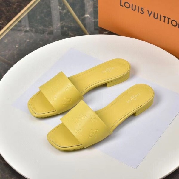 Replica Louis Vuitton Revival Flat Mules In Yellow Monogram Lambskin for  Sale