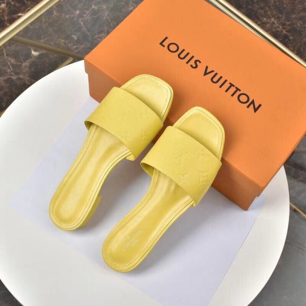 Replica Louis Vuitton Revival Flat Mules In Yellow Monogram Lambskin for  Sale