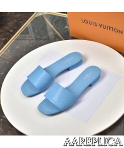 Replica Louis Vuitton Revival Flat Mules In Blue Monogram Lambskin 2