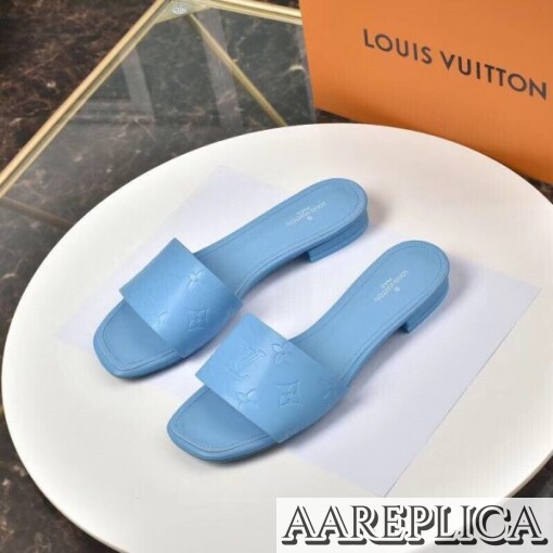 Replica Louis Vuitton Revival Flat Mules In Blue Monogram Lambskin 3