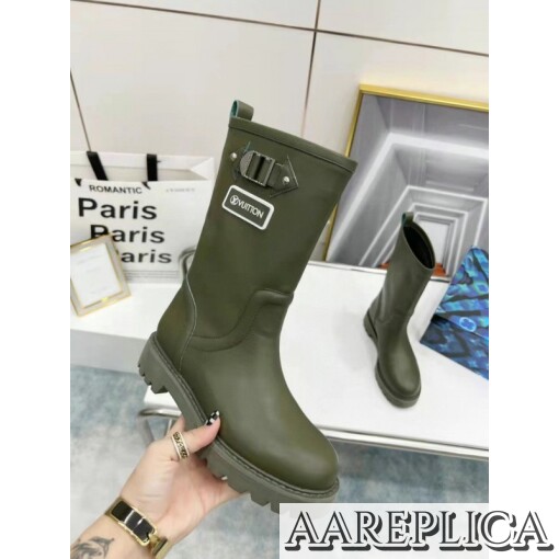 Replica Louis Vuitton Territory Flat Half Boots In Green Leather 4