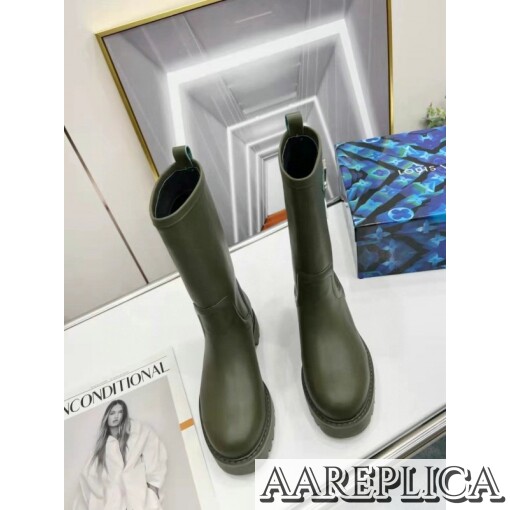 Replica Louis Vuitton Territory Flat Half Boots In Green Leather 7