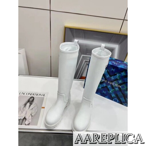 Replica Louis Vuitton Territory Flat High Boots In White Leather 2