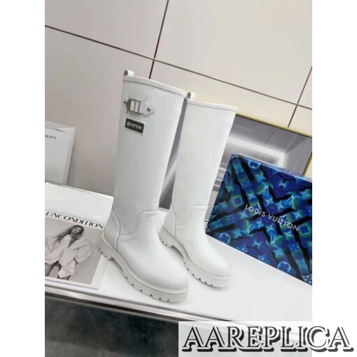 Replica Louis Vuitton Territory Flat High Boots In White Leather 5