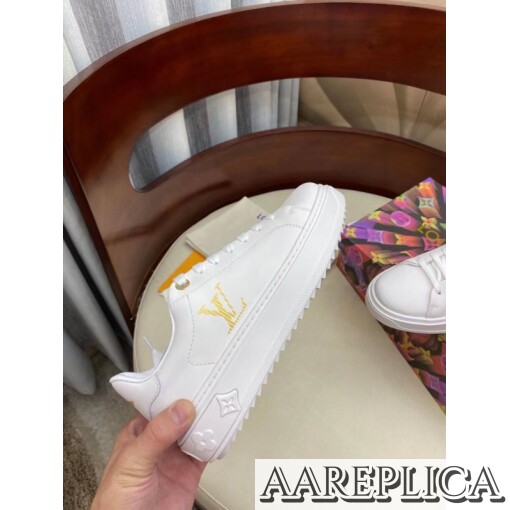 Replica Louis Vuitton Time Out Sneakers with Gold-glitter Signature 2