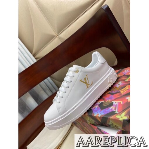 Replica Louis Vuitton Time Out Sneakers with Gold-glitter Signature 4