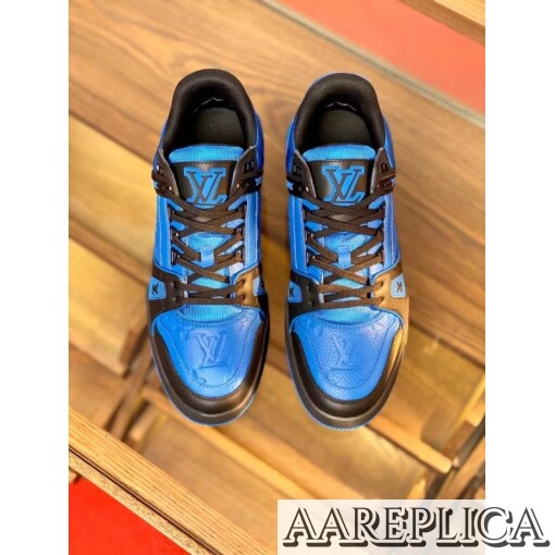 Replica Louis Vuitton LV Trainer Sneakers In Black/Blue Leather 5