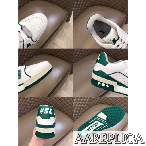 Replica Louis Vuitton LV Trainer Sneakers In White/Green Leather 8