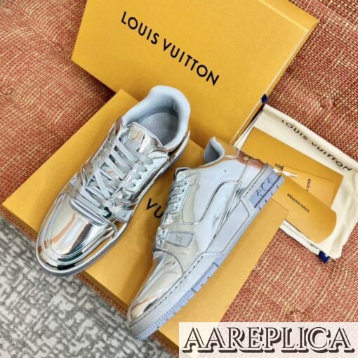 Replica Louis Vuitton LV Trainer Sneakers In Metallic Canvas 2