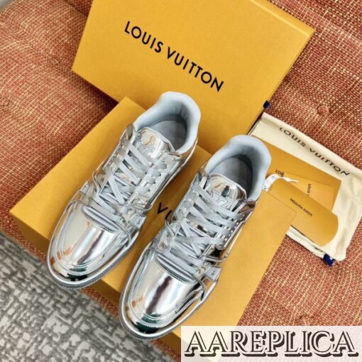 Replica Louis Vuitton LV Trainer Sneakers In Metallic Canvas 8