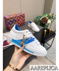 Replica Louis Vuitton Time Out Sneakers In Blue Printed Leather 2