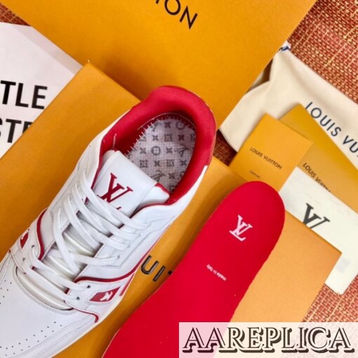 Replica Louis Vuitton White/Red LV Trainer Sneakers with #54 6