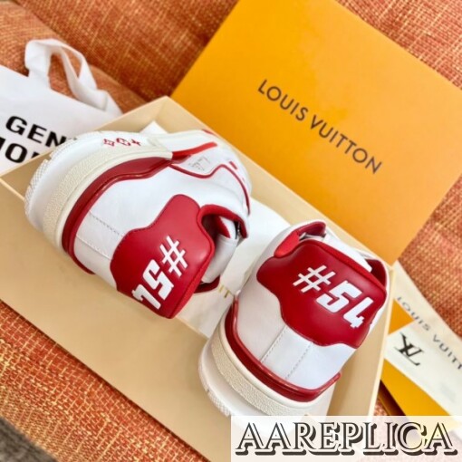 Replica Louis Vuitton White/Red LV Trainer Sneakers with #54 7