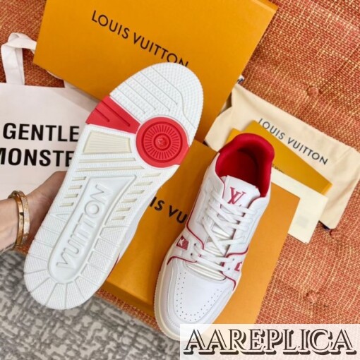 Replica Louis Vuitton White/Red LV Trainer Sneakers with #54 2