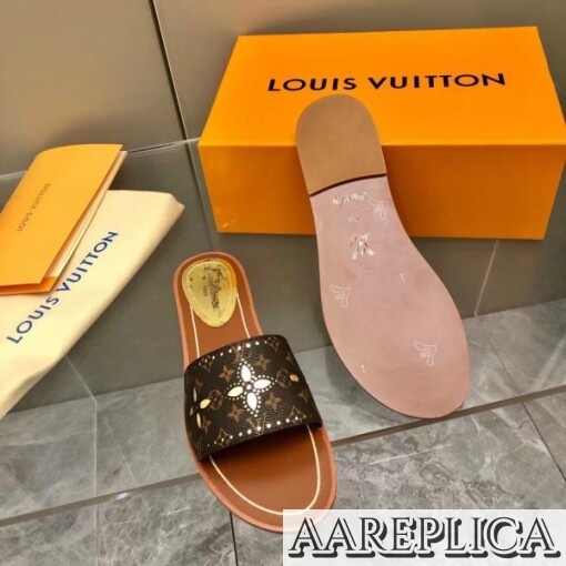 Louis Vuitton Brown Monogram Canvas Lock It Mules Flat Sandals