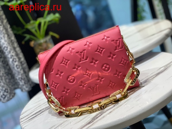 Louis Vuitton Rose Fluo Embossed Calfskin Leather Coussin BB Bag
