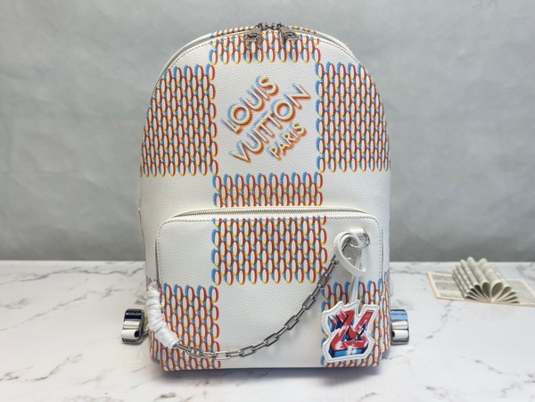 Replica Louis Vuitton Racer Backpack In White Damier Spray Leather