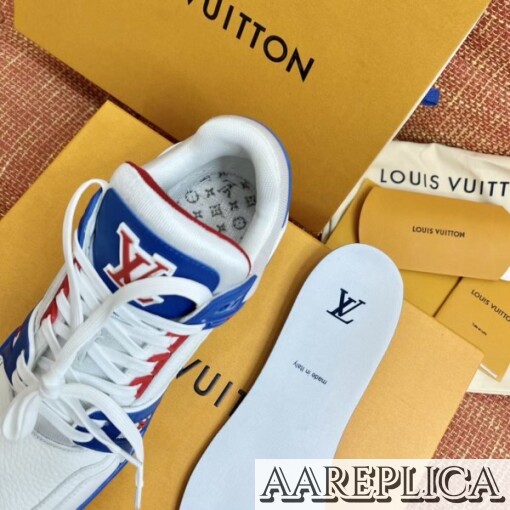 Replica Louis Vuitton LV Trainer Sneakers In Blue/White Leather 5
