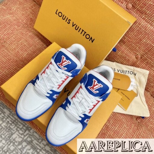 Replica Louis Vuitton LV Trainer Sneakers In Blue/White Leather 6