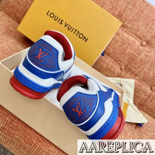 Replica Louis Vuitton LV Trainer Sneakers In Blue/White Leather 8