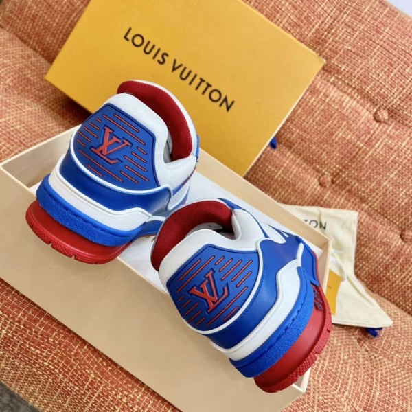 Replica Louis Vuitton Men's LV Trainer Sneakers In Blue Denim with