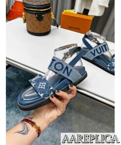 Replica Louis Vuitton Paseo Flat Comfort Sandals In Blue Denim 2