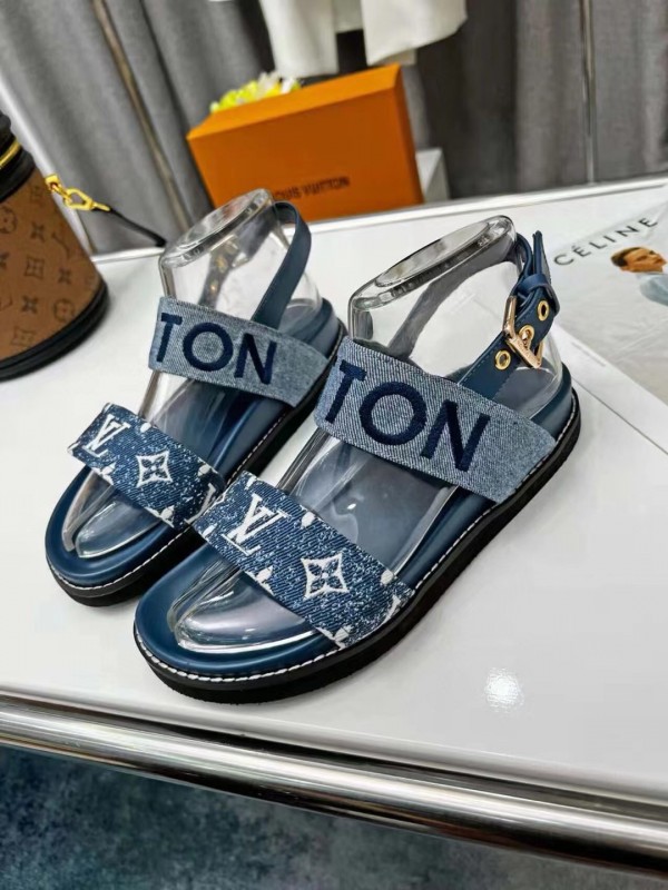 Louis Vuitton Monogram Denim and Leather Sandals