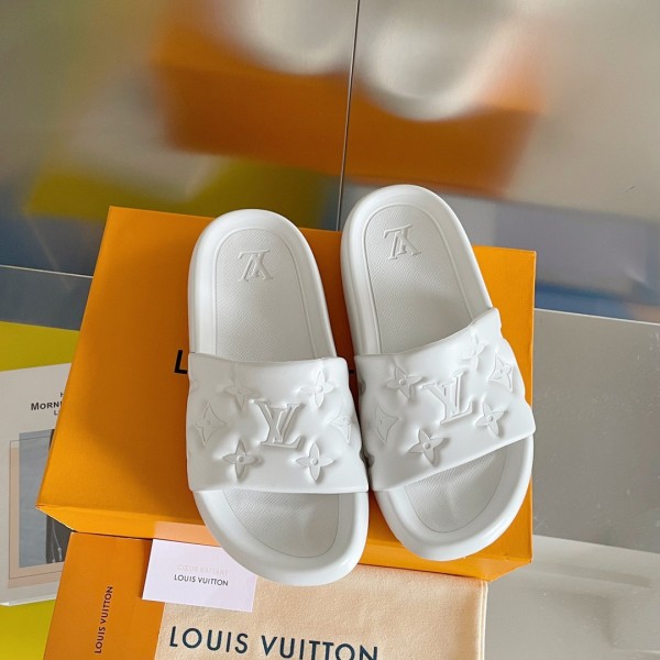 Replica Louis Vuitton Waterfront Mules In White Monogram Rubber