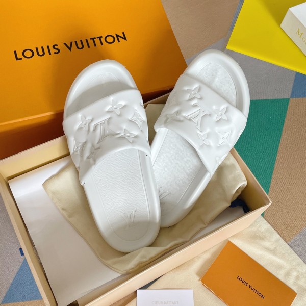 Replica Louis Vuitton Waterfront Mules In White Monogram Rubber for Sale