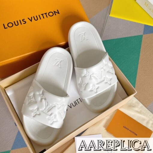Replica Louis Vuitton Waterfront Mules In White Monogram Rubber 7