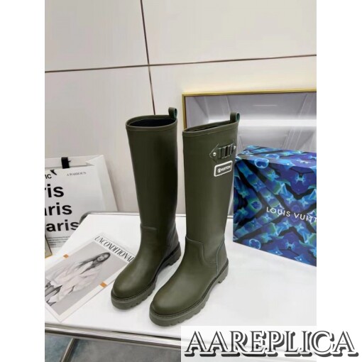Replica Louis Vuitton Territory Flat High Boots In Green Leather 2