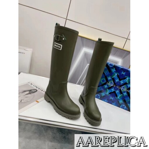 Replica Louis Vuitton Territory Flat High Boots In Green Leather 3