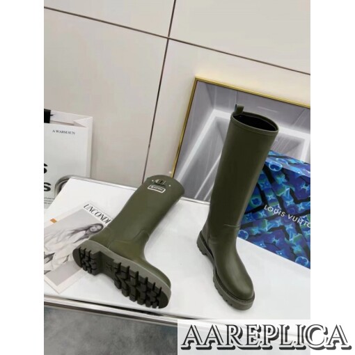 Replica Louis Vuitton Territory Flat High Boots In Green Leather 4