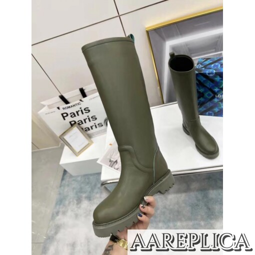 Replica Louis Vuitton Territory Flat High Boots In Green Leather 6