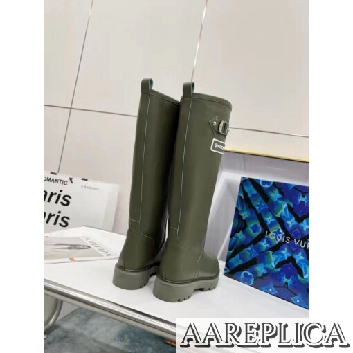 Replica Louis Vuitton Territory Flat High Boots In Green Leather 7